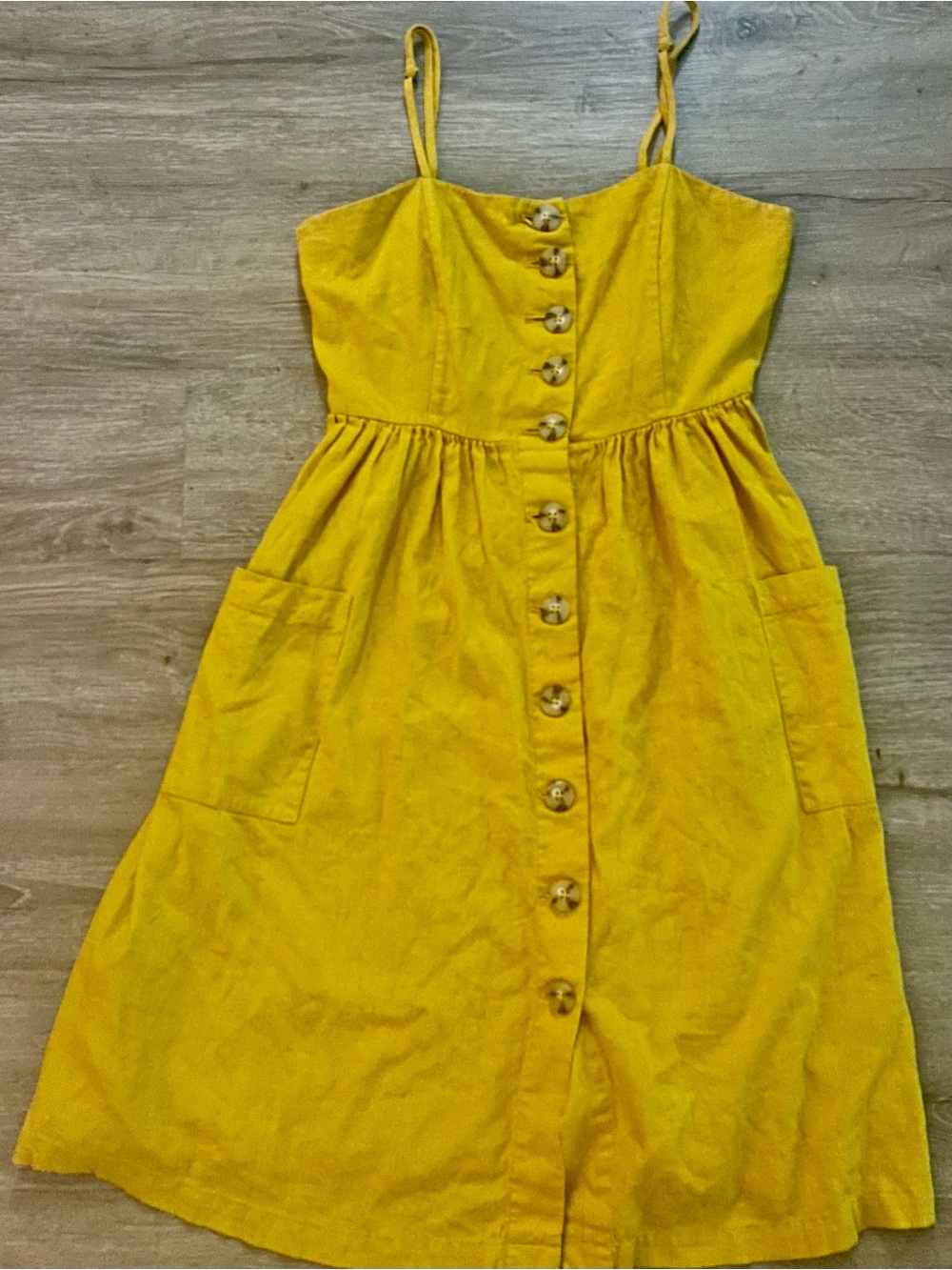 Forever 21 Mustard Yellow Linen Blend Button Mini Dress M